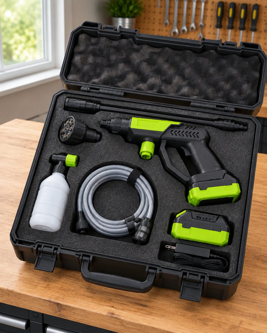 Open hard carry case with the whole kit in molded slots