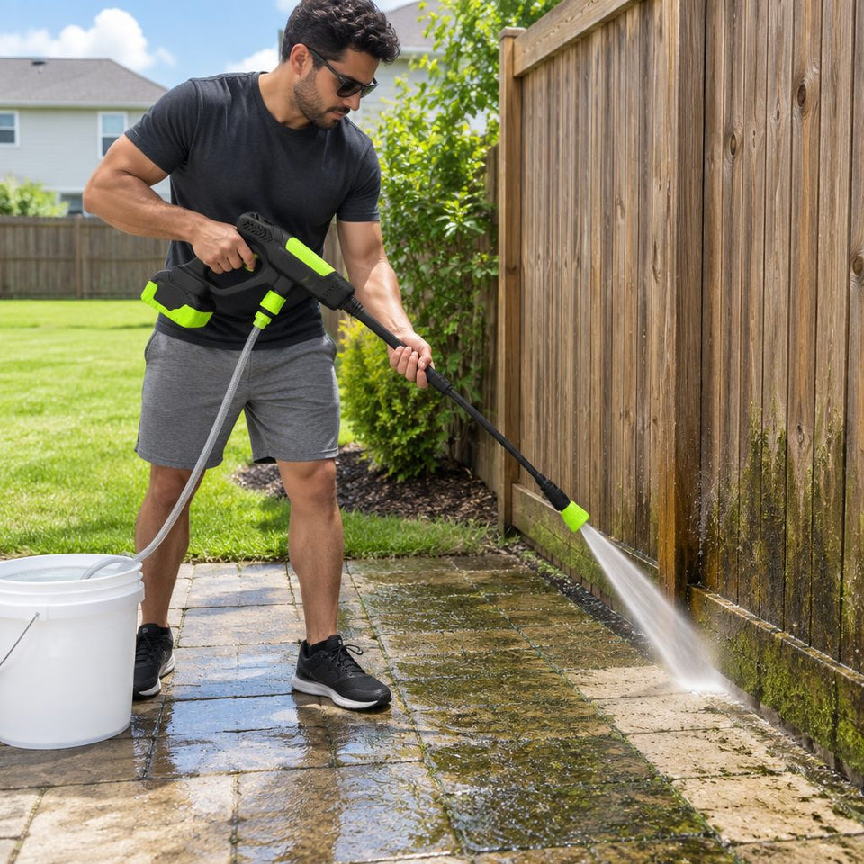 Cleaning a patio and wooden fence