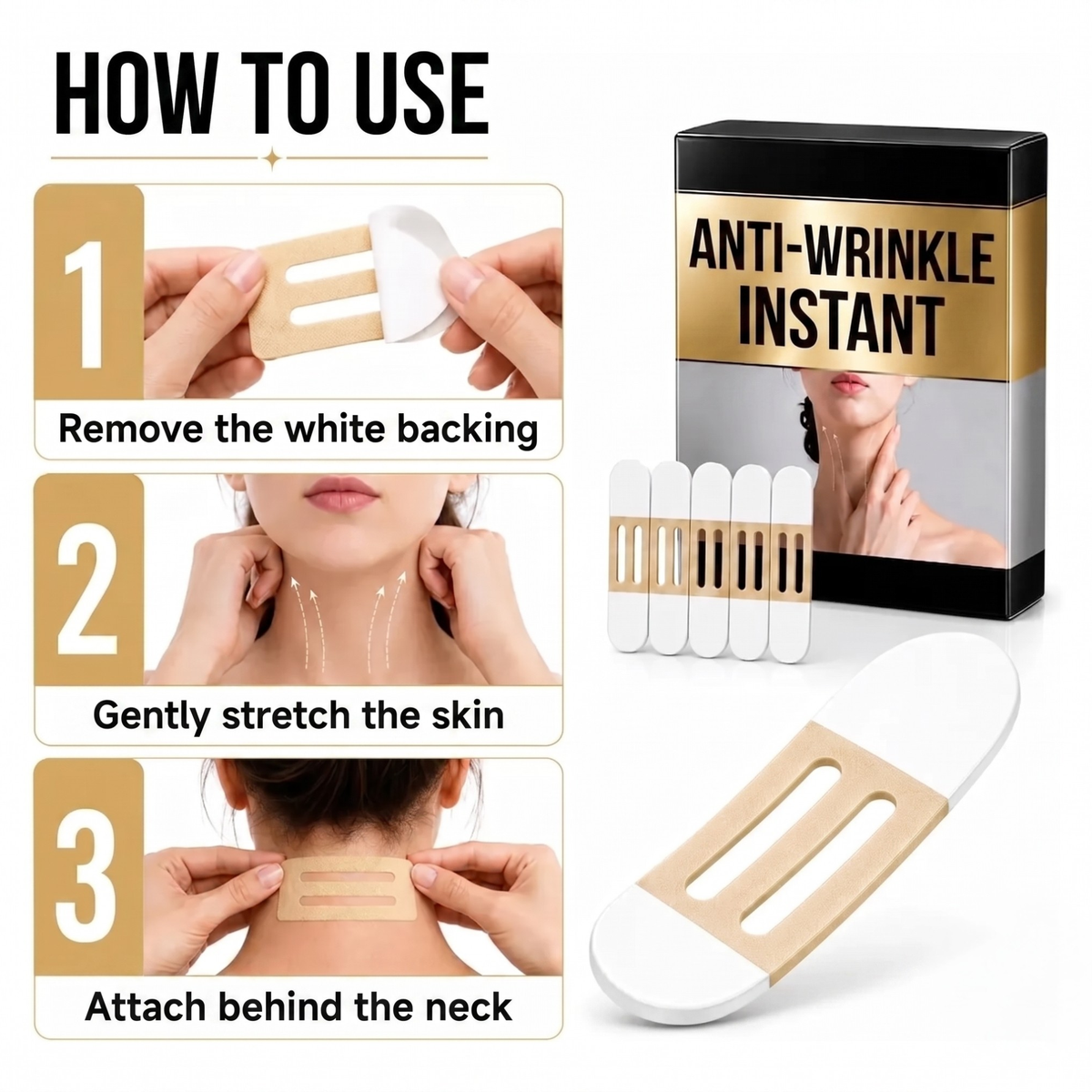 Invisible Neck & Jawline Lift Strips - Instant Contour Effect - 60 Strips + Hairstyle Guide