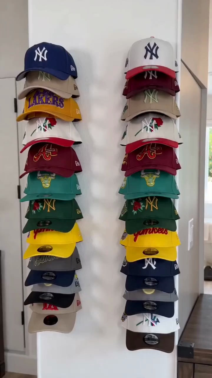 Adhesive wall hat organizer rack — product reference image