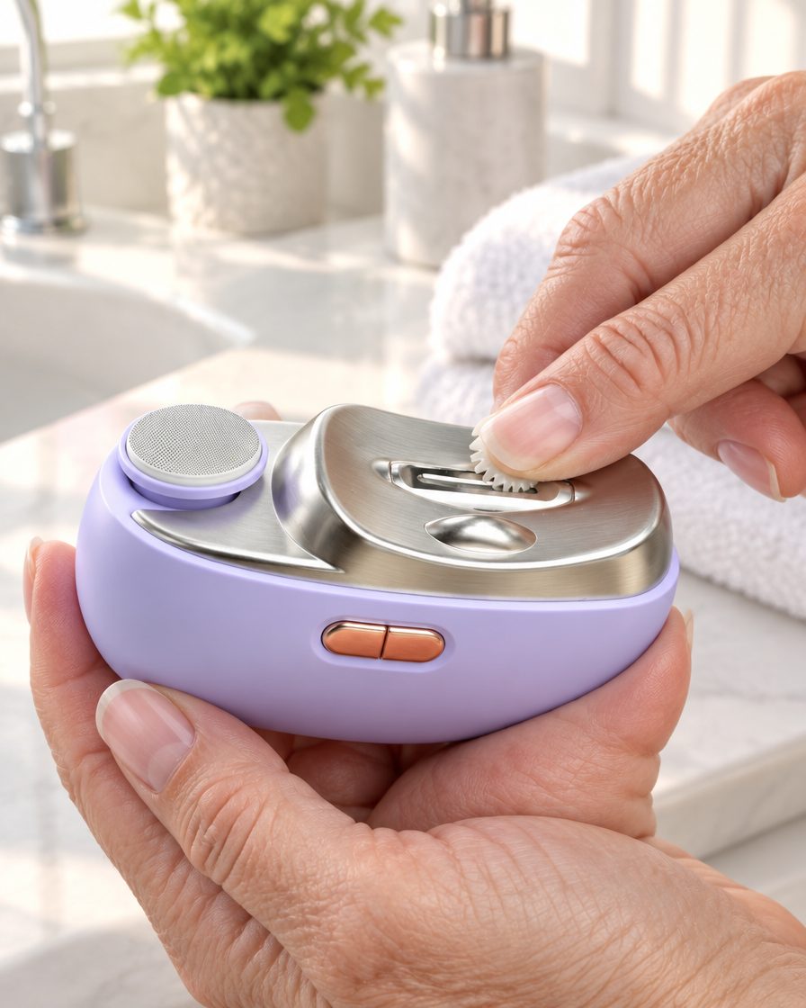 Trimsafe Enclosed electric nail trimmer in use